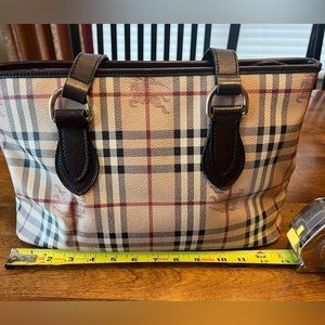 BURBERRY Haymarket Regent Tote Medium Shoulder Bag-Brown Leather Trim